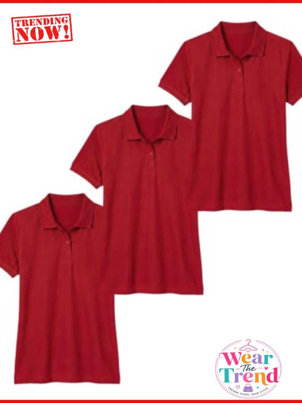 Women's Polo Shirt 3-Pack Short Sleeve Polycotton Collared Casual Tee